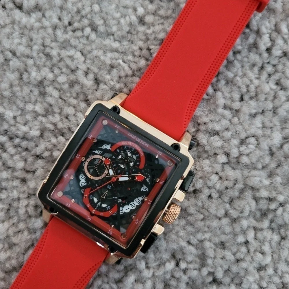 LIGE‎ New Fashion Chronograph Square Dial Watch for Men